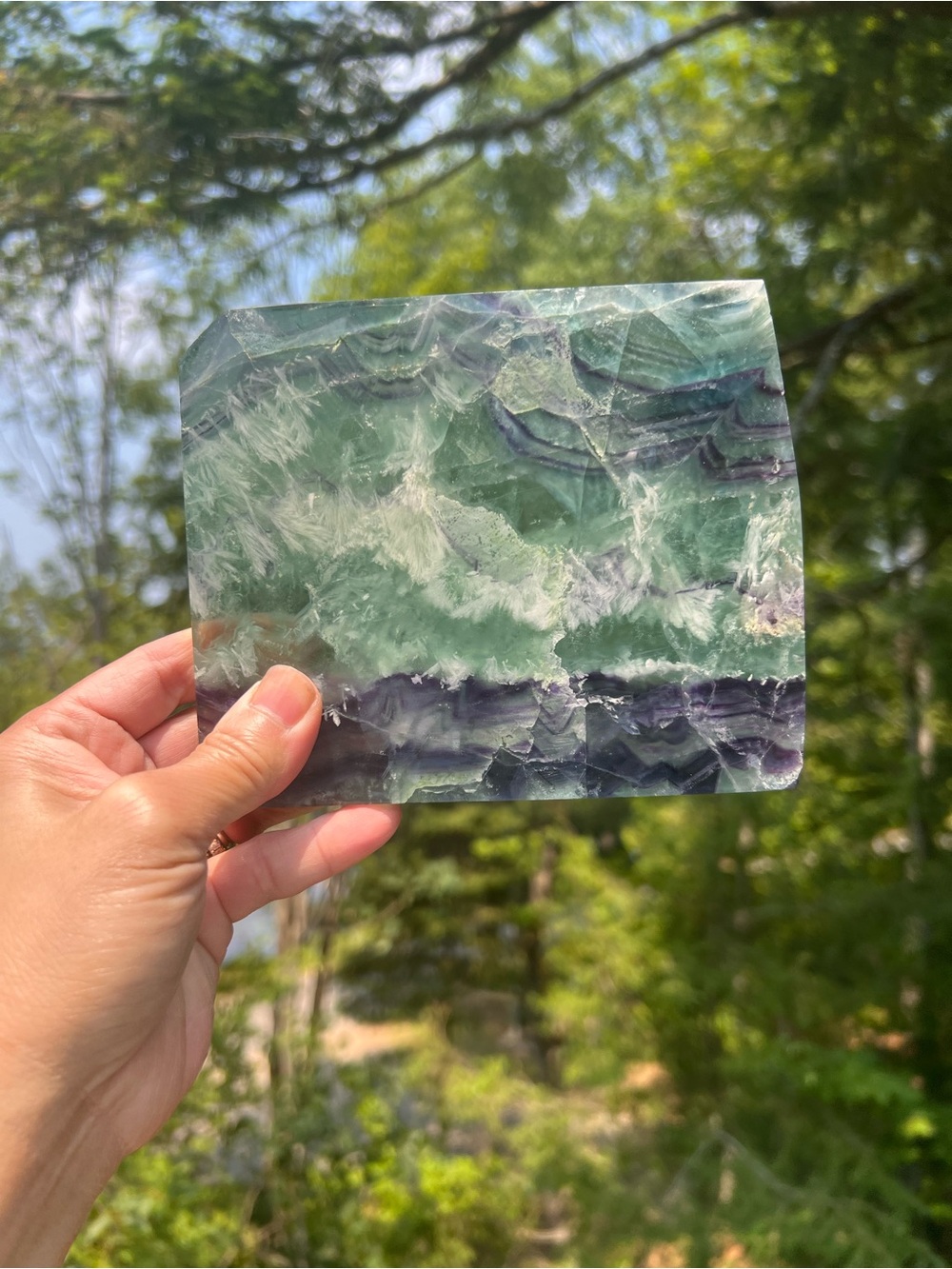 Feather (6) fluorite slab with stand | crystal